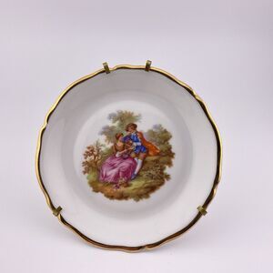 Vintage Limoges France Courting Couple Porcelain 4.5" Plate w/ Hanger & Stand